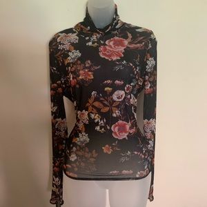 Black Floral Mesh Top